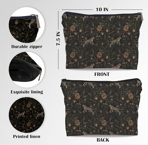 Tropical Gothic Leopard Makeup Bag Dark Academia Cosmetic Pouch