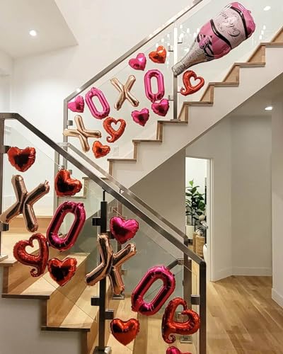 Valentine's Day XOXO & Heart Balloons Set - 6 Pcs Red Decorations