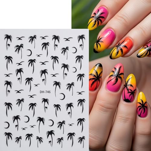 Beach Coconut Tree Nail Art Stickers - 12 Sheets Summer Tropical Decals