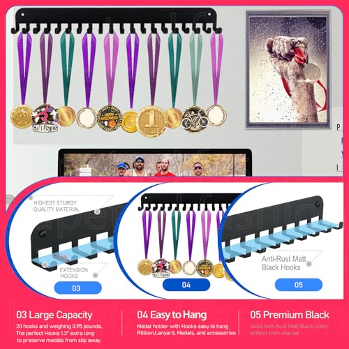 Medal Display Rack - Durable Wall-Mounted Steel Hanger for 63+ Medals