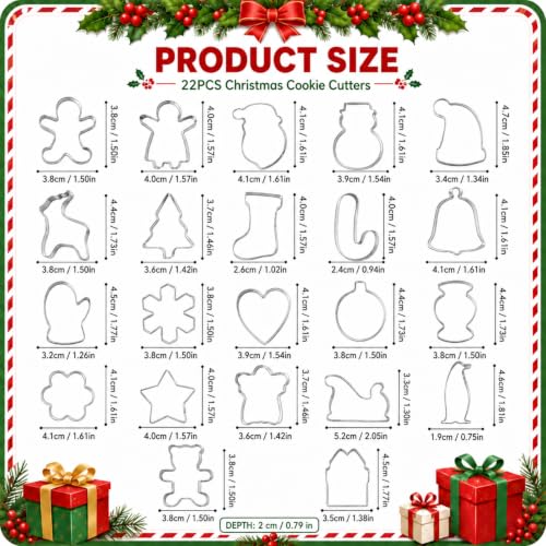 Mini Christmas Cookie Cutters Set - 22 Stainless Steel Holiday Baking Tools