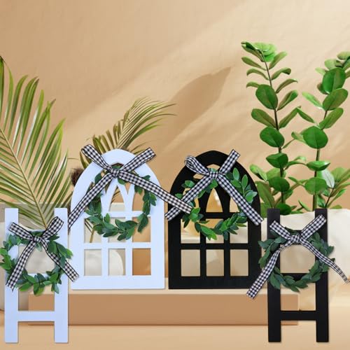 Wooden Window Ladder Sign Set - Rustic Holiday Tiered Tray Decor