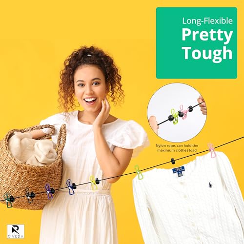 Portable Travel Clothesline with 12 Colorful Clips - Elastic Camping Laundry Line