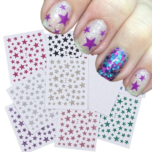 Star Nail Art Stickers - 3D Self-Adhesive Glitter Decals 14 Sheets
