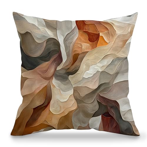Modern Abstract Throw Pillow Cover 18x18 - Beige Brown & Orange
