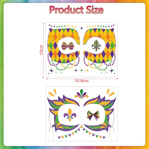 Mardi Gras Face Tattoos - 8 Sheets New Orleans Carnival Party Stickers
