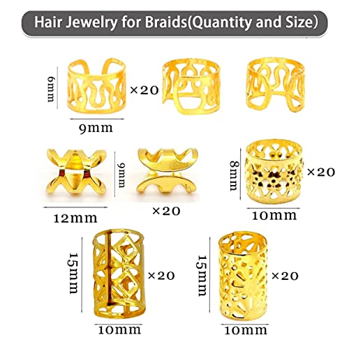 100 Pcs Gold Dreadlock Cuffs & Hair Rings Jewelry for Braids