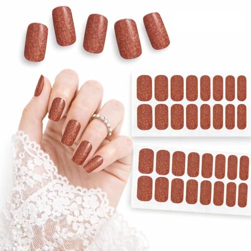 Rose Gold Shimmer Gel Nail Wraps - Semi-Cured UV Nail Art Strips