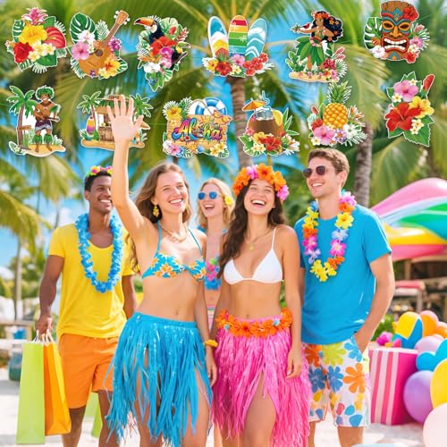 11x14 Hawaiian Luau Party Decorations Cutouts Set - 12PCS