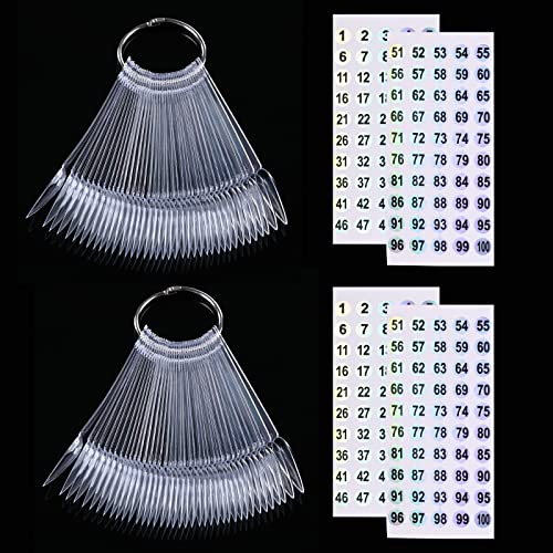 URGINO Nail Swatch Sticks with Number Stickers, 100 Pcs Transparent Stiletto Nail Display Tips for Polish Gel
