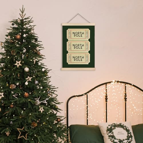 Retro Christmas Wall Decor - Trendy Green Wall Art with Wooden Hanger, 12x16 Inches