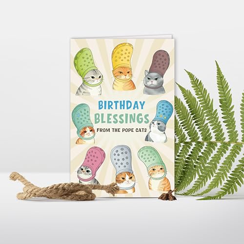 Funny Pope Cats Birthday Card for Cat Lovers - Hilarious Greeting