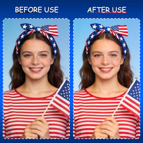 SARATA Red White and Blue Glitter Freckles Face Tattoos 6Pcs