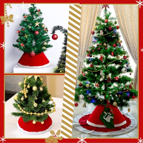 Mini Christmas Tree Collar Set - 3 Pcs Red Plush for 2-4 ft Trees - Variation 3