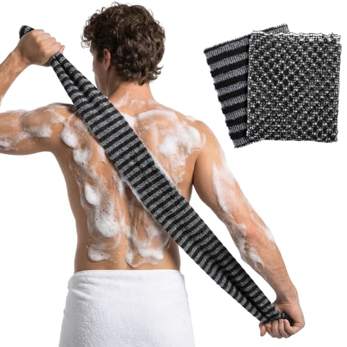 Japanese Exfoliating Shower Towel 2-Pack, 40 Inch Extra Long Body Scrubber
