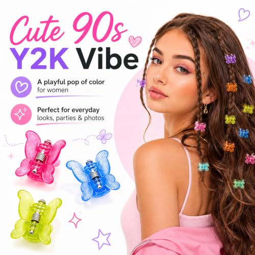 DZKZO 80Pcs Mini Butterfly Hair Clips, 0.6 Inch Glitter Tiny Claw Clips with Storage Box