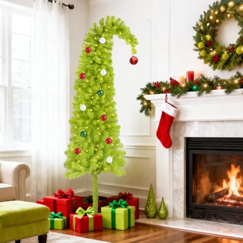 5ft Lime Green Artificial Christmas Tree with 150 LED Lights & Ornaments