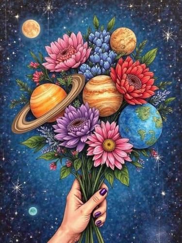 WUSARPLY Flower Diamond Painting Kit for Adults - Full Drill Moon Planet Art