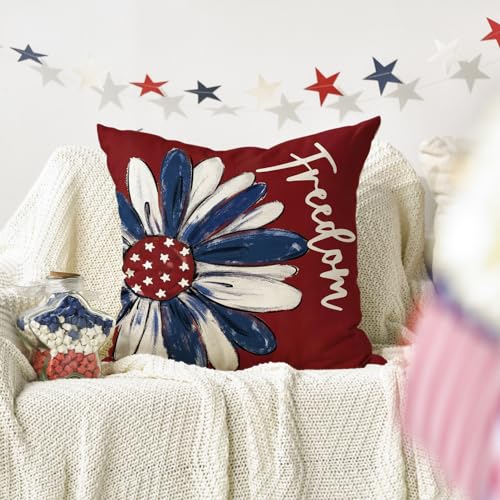 Patriotic 4th of July Throw Pillow Cover - 18x18 Inch Red Stars
