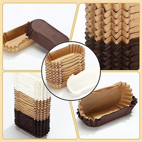 Mifoci 600 Pack Oval Mini Loaf Pan Liners - White, Brown & Natural Paper