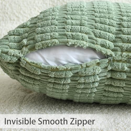 Pack of 2 Corduroy Decorative Throw Pillow Covers - 18x18, Sage Green & Rust