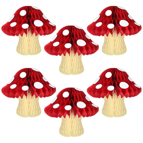 6 Pcs Red Mushroom Honeycomb Centerpieces for Parties