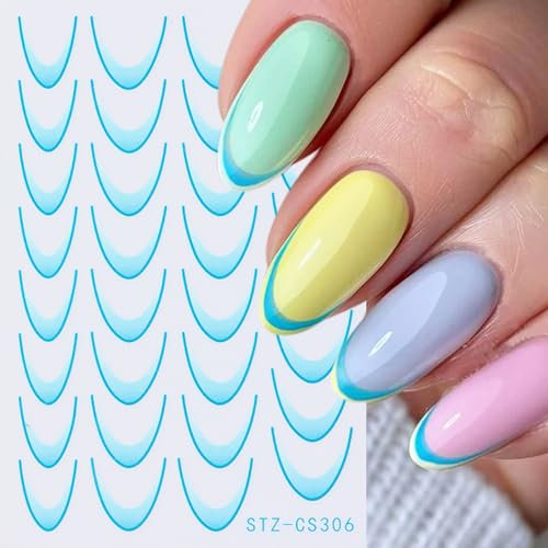 French Colorful Nail Art Stickers 3D Self-Adhesive Decals 6 Sheets