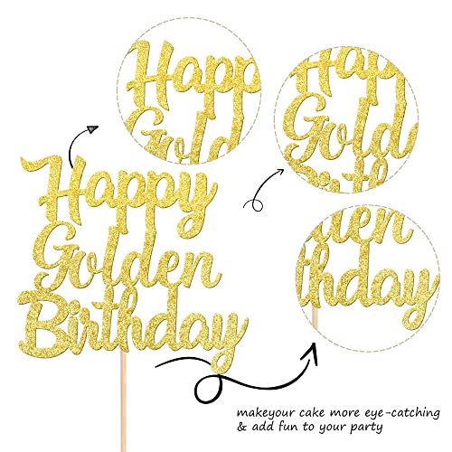 Happy Golden Birthday Cake Topper - Gold Glitter Decoration