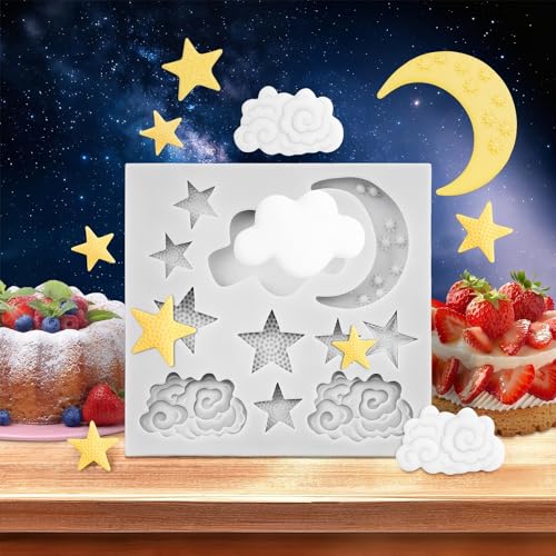 Asofelk Sky Theme Silicone Fondant Mold - Star, Moon & Cloud Candy & Cake Decorating Tool