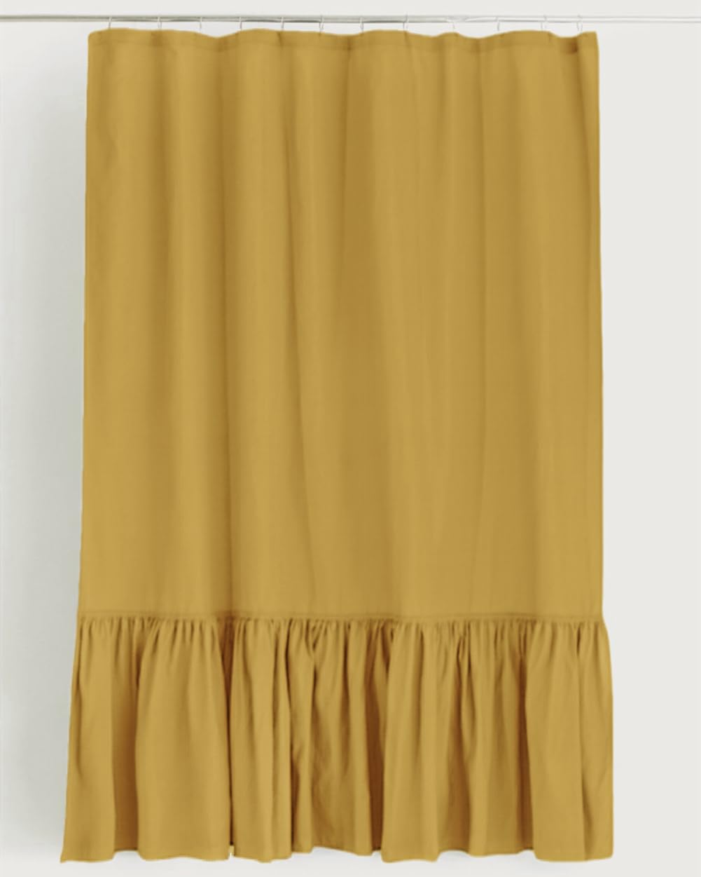 Felisa Mustard Farmhouse Shower Curtain with A Ruffle Hem, Linen Blend Shower Curtain for Bathroom,72"x72"