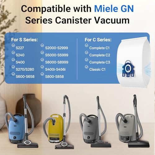 3-Pack Miele GN Vacuum Bags, 3D Efficiency Dust Bags with 5-Layer Filtration