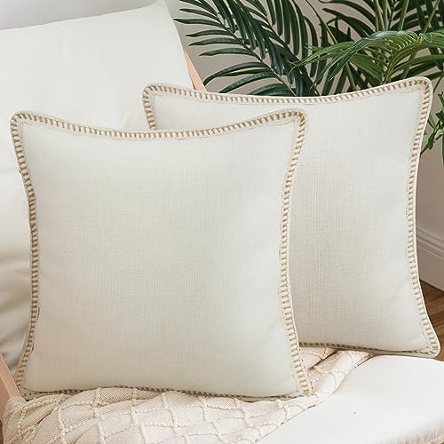 Merrycolor Set of 2 Beige Farmhouse Decorative Pillow Covers - 18x18 Inch