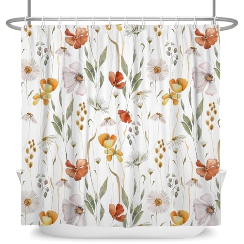 DASHAN Vintage Brown Floral Shower Curtain, 72x72 Inch Botanical Fabric