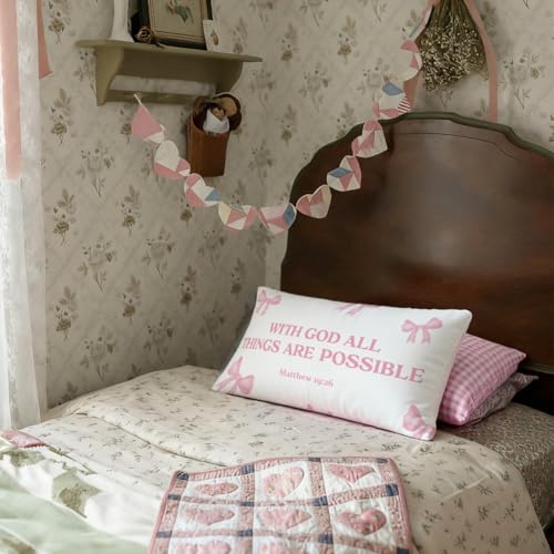 Pink 12x20 Flannelette Throw Pillow Cover - Matthew 19:26 Bow Design