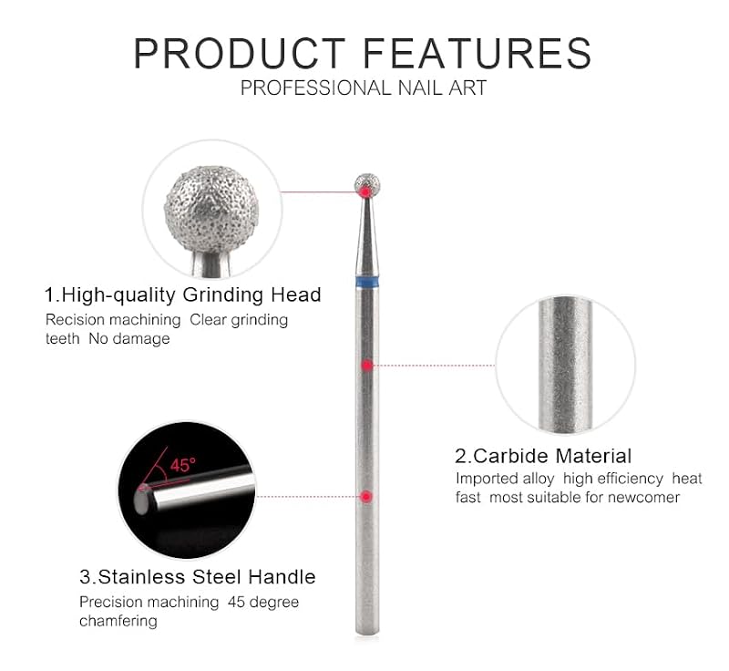 Rolabling Ball Diamond Nail Drill Bit 3/32" Tungsten Steel Cuticle Remover