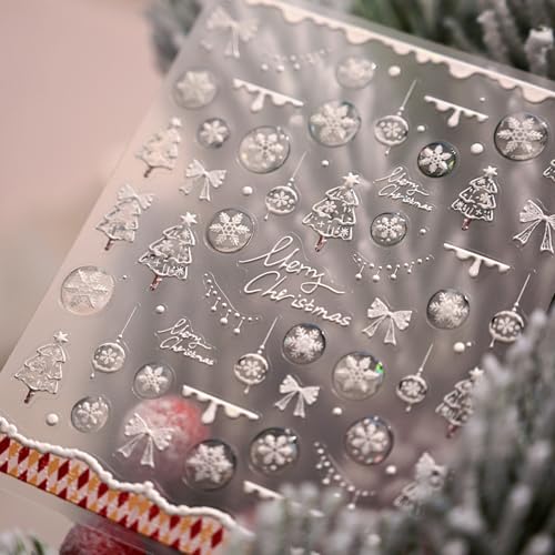 5D White Winter Snowflake Christmas Nail Stickers Self-Adhesive Decals