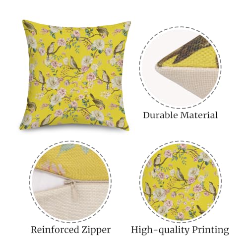 Yellow Chinoiserie Floral Throw Pillow Covers - Set of 2, 18x18