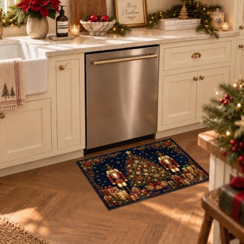 Christmas Nutcracker Faux Cashmere Non-Slip Rug - Multi Color 1'4" x 2' Entryway Mat