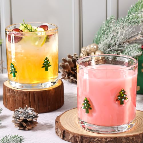 Christmas Tree Icon Juice Glasses - 14 oz Set with Festive Holiday Design - Tree Variation