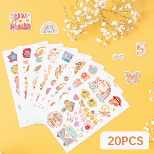 Five Is A Vibe Temporary Tattoos - 20 Sheets Groovy Retro 5th Birthday Party Favors