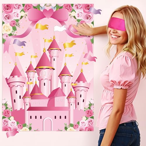 Princess Party Game Set - Pin the Flag on the Castle with Stickers