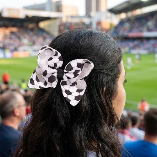 Soccer Hair Clips Bows - Black & White Sequin Football Game Day Accessories