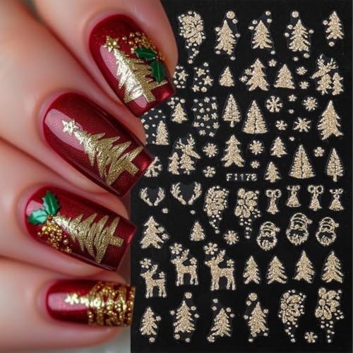 Christmas Gold Nail Stickers Snowflake Tree Decals 8 Sheets