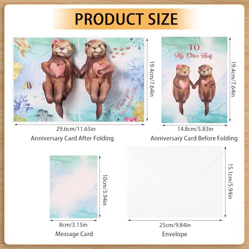 3D Pop Up Anniversary Card with Cute Otters - Greeting Card Set