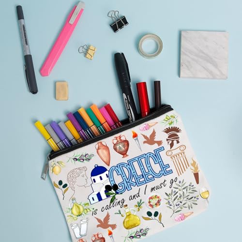 Greece Travel Canvas Makeup Pouch Bag Souvenir Organizer