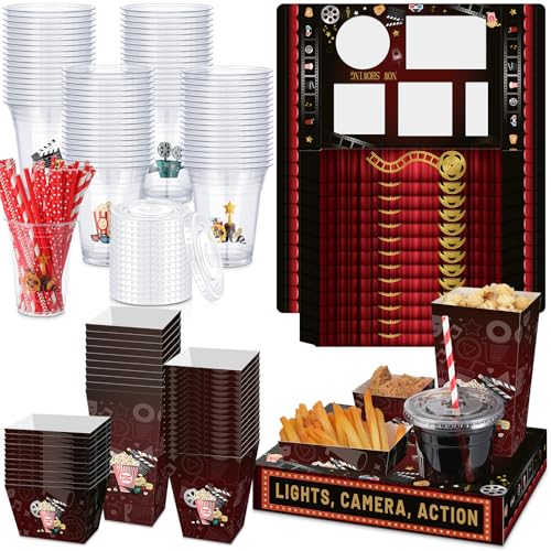 Bokon Movie Night Snack Tray Set with 24 Trays & Christmas Cups - Cinema Variation