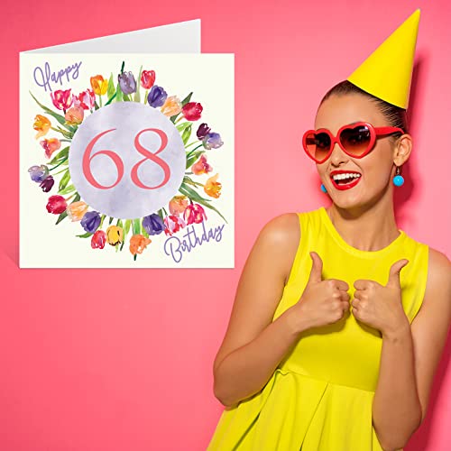 68th Birthday Card for Women - Watercolour Tulips Bouquet
