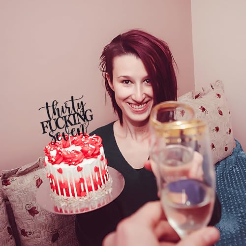 Black Glitter 'Thirty Fucking Seven' Cake Topper for 37th Birthday