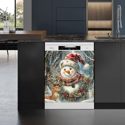 Snowman Dishwasher Cover Vinyl Magnetic Christmas Decor - 23x26 Inches - Deer & Snowman Variation
