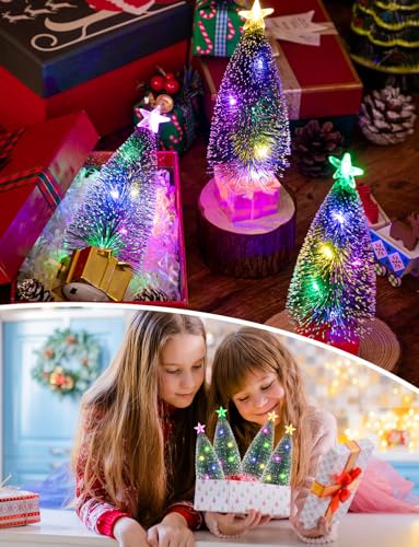 Mini Christmas Tree with Lights - 8 Pack Tabletop Holiday Decor - Variation of 8